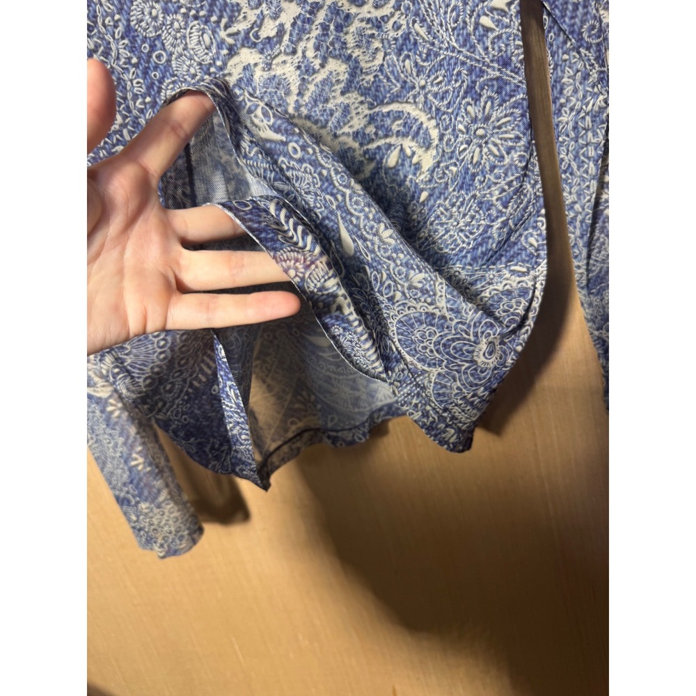 Jade by Johnny Was Blue White Floral Paisley Mesh Long Sleeve Top Large R10025-1 - Picture 5 of 7